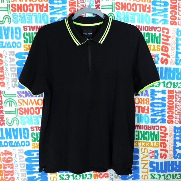 Denim & Flower Quarter Zip Polo Shirt Size L Black Neon Green Ricky Singh - Picture 1 of 4